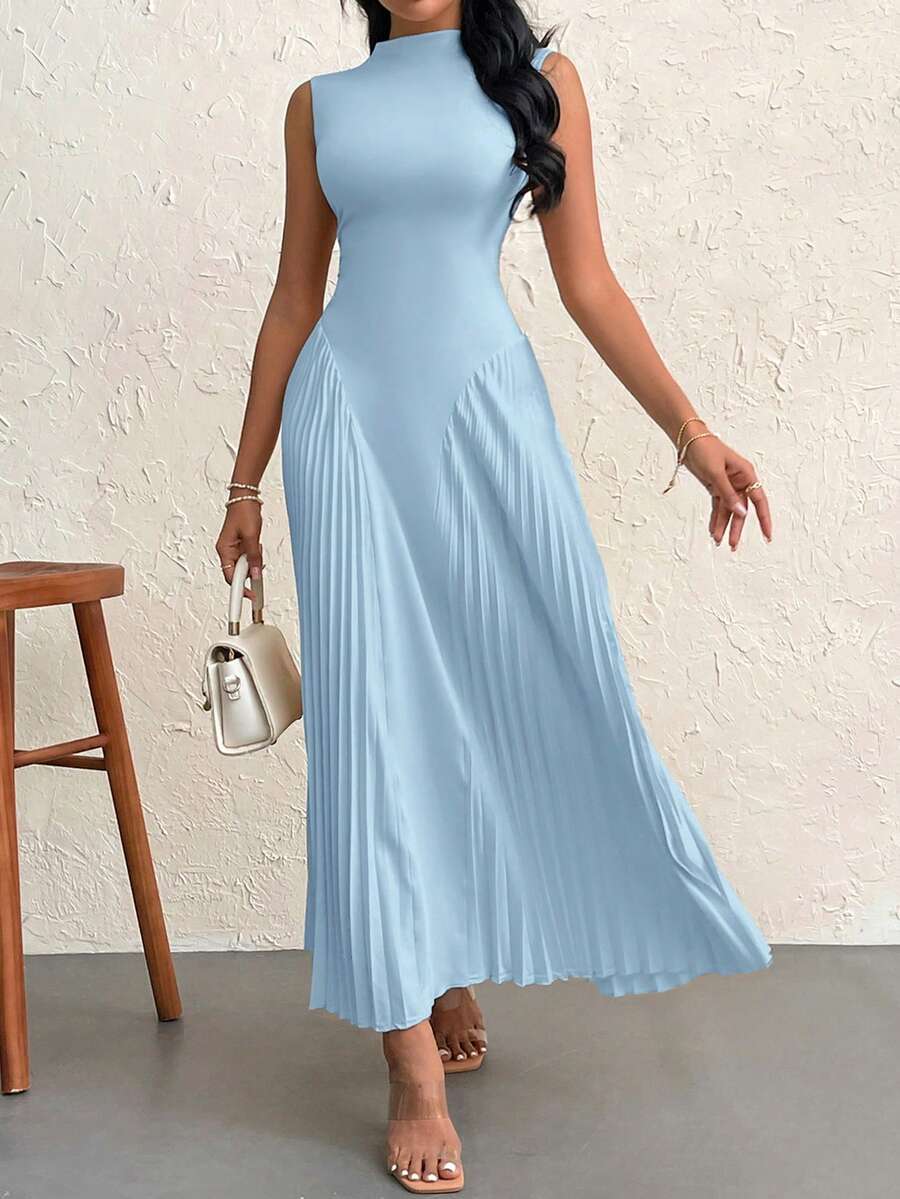 Firerie Vestido ajustado de línea A con pliegues, elegante - Celeste - Ver 1