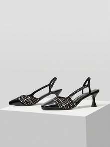 MOTF TACONES DE MUJER CON SLINGBACKS DE TWEED CONTRASTANTE - Negro - Ver 10