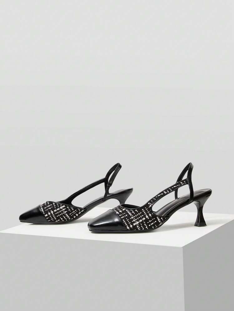 WOMEN CONTRAST TWEED SLINGBACKS PUMPS VALENTINE'S DAY