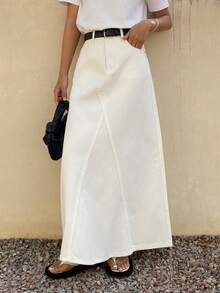 DAZY Women's Regular High Waist A-Line Midi Denim Skirt, Elegant City Casual & Holiday Style - White - View 2