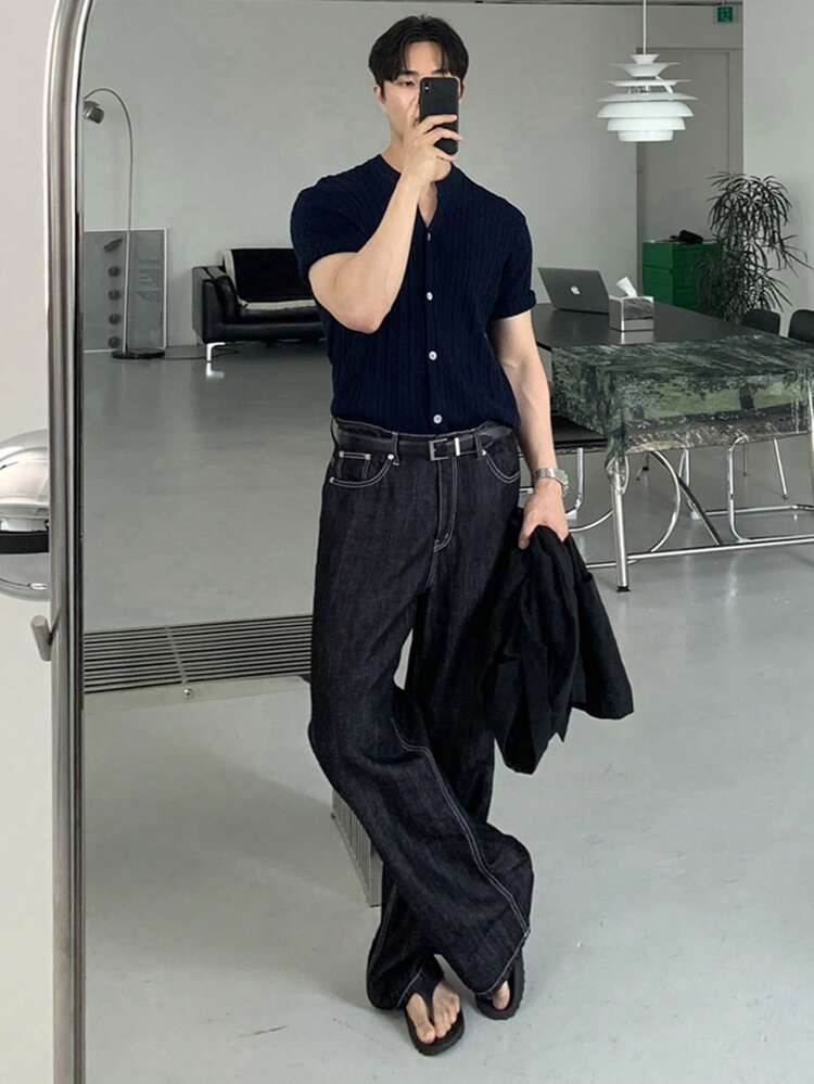 Spring Washed Black Straight Leg Men's Jeans