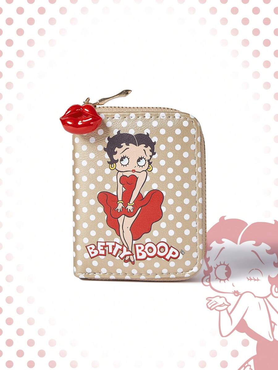 Betty Boop | ROMWE 1pc Rainbow & Cartoon Cat Print Fashion Short Wallet - Gold - View 1
