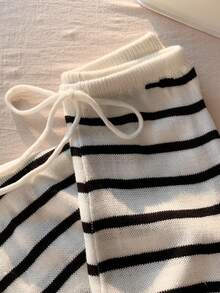 Comfortcana Plus Size Striped Colorblock Sweater Pants , Summer Holidays, Spring Breaks, Carnival Women Look 2026, Going Outs, Beach, Casual - Black and White - View 7