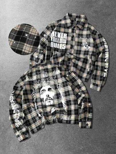 Giacca casual da uomo in misto lana con stampa a quadri e figure, adatta per primavera/autunno