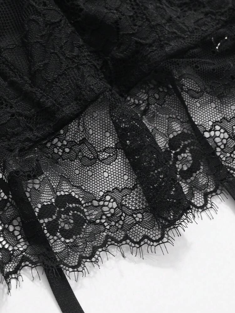 Women Fashionable Lace Push-Up Sexy Lingerie Set For Going Out, Baddie Look