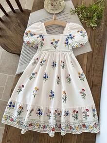 LMoss Kids 少女碎花方领休闲度假连衣裙 - 彩色 - 查看 7