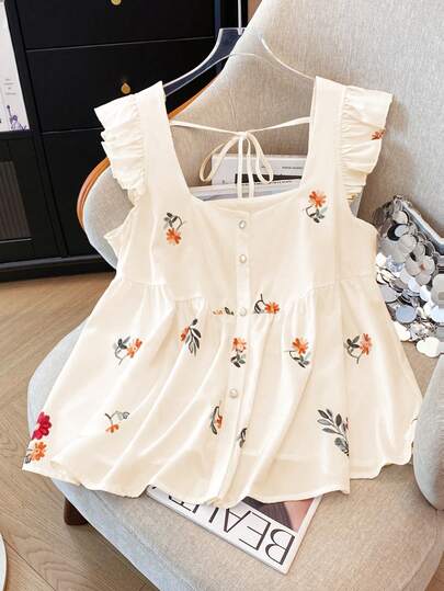 GlowEve CURVE Camisa holgada con estampado floral para mujer de talla grande, con mangas con volantes, adecuada para primavera/verano, versátil y de moda