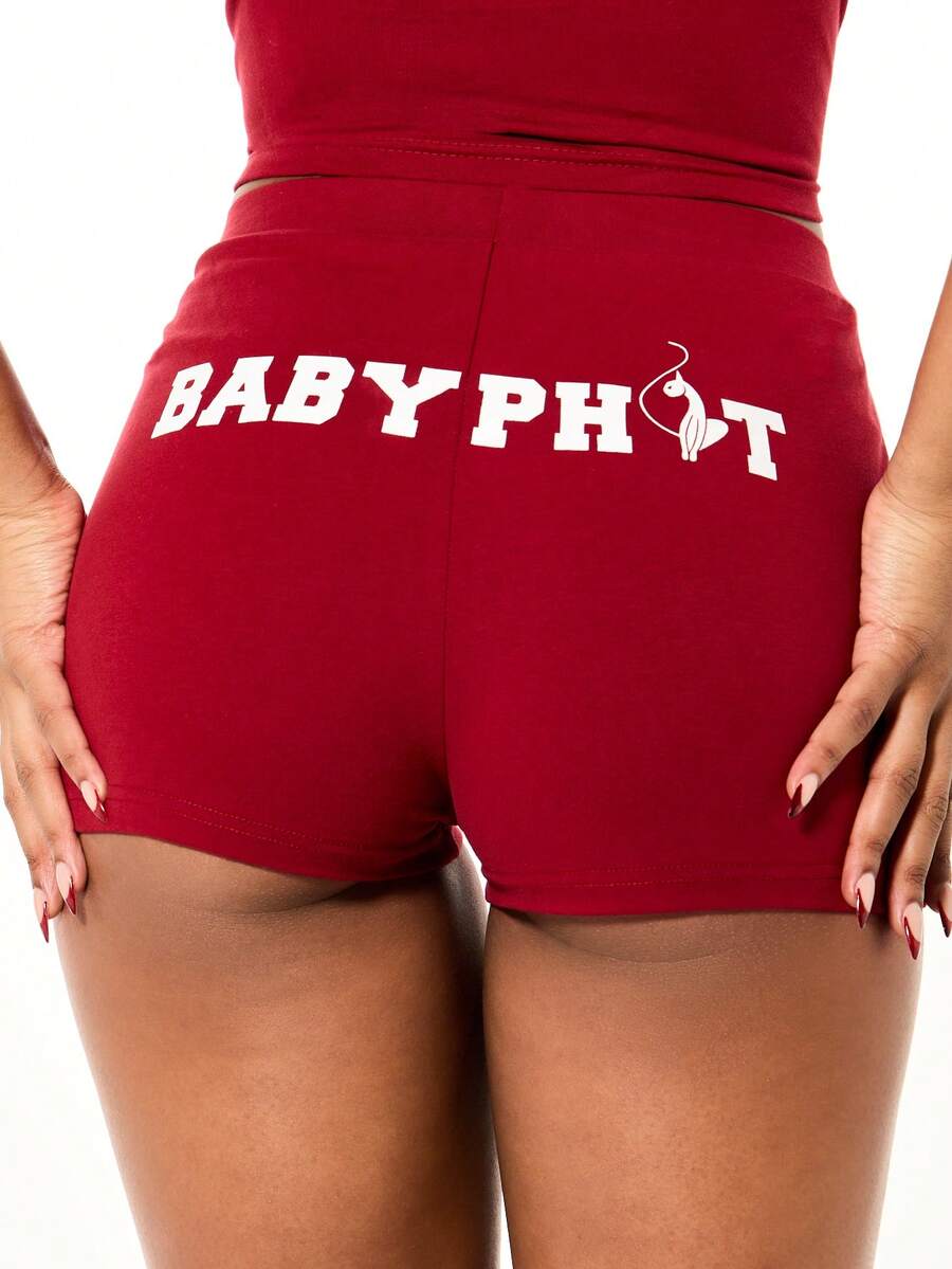 BABYPHAT 高腰印花平角内裤，樱桃图案 - 酒紅色 - 查看 1