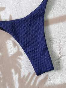Swim Mod 2pcs/Set Navy Blue Bikini Set,Summer Beach Vacation Casual Holiday Gold Starfish Decor Halter Micro Swimwear Set Solid Textured Fabric Star Bikini - Navy Blue - View 4