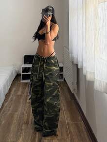 StreetHx 女士休闲抽绳腰宽松迷彩牛仔裤 - 彩色 - 查看 6
