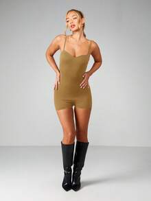 MISSGUIDED Sculpt Body Hugging Sweetheart Neckline Unitard With Adjustable Straps And Back Cutout Detail - Camel - View 4