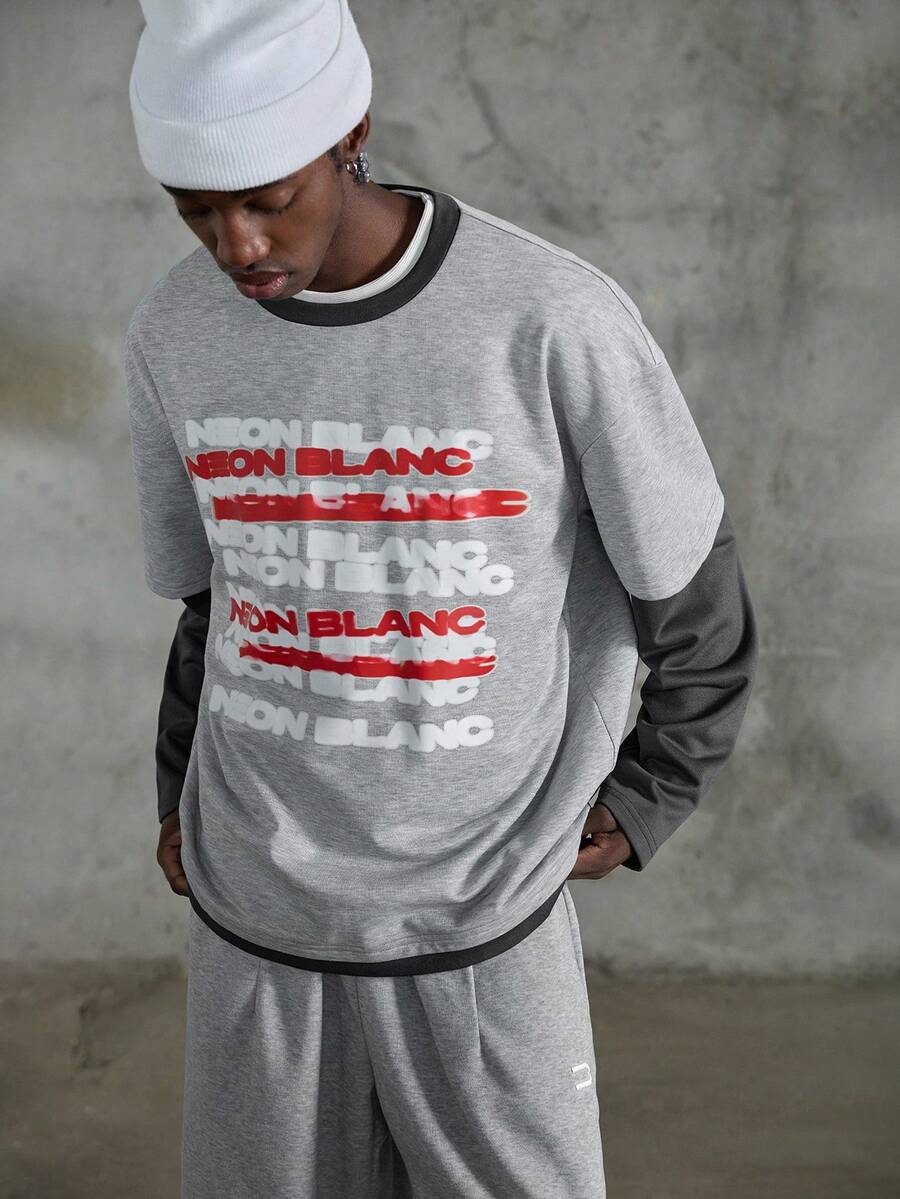 NEON BLANC Y2K Redacted Fake Two Piece Sweatshirt Men - Grey - View 1