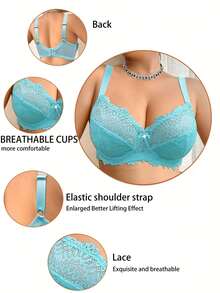 DesireSculpt 1pc Plus Size Lace Patchwork Underwire Bra - Green - View 4