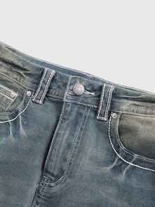 ROMWE J-Fashion Y2K 复古低腰蝴蝶刺绣可调节撞色牛仔迷你裙（女款） - 藍色 - 查看 4