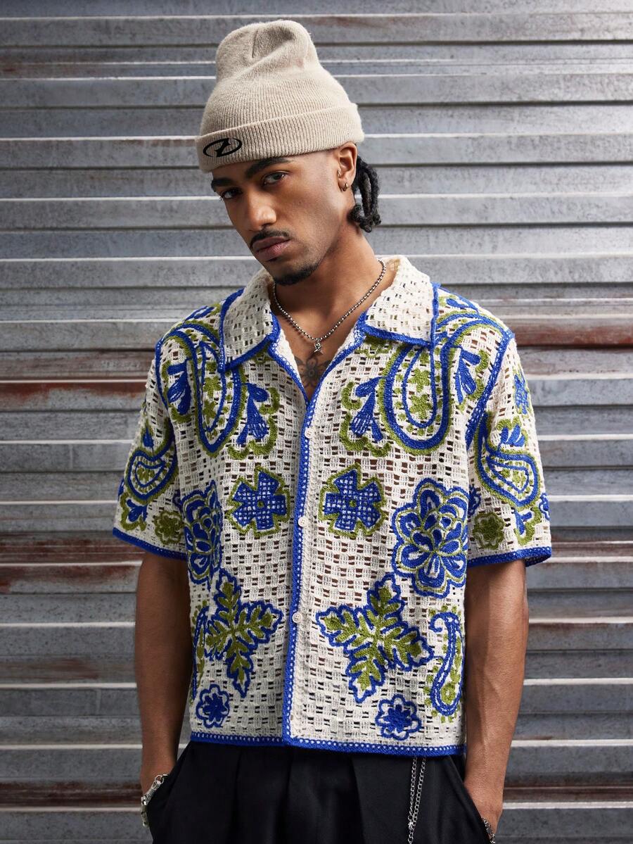 AXEPEAK 男士夏季休闲撞色滚边镂空针织毛衣 - 彩色 - 查看 1