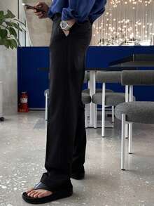 DAZY Pantalones formales negros sólidos para hombres, adecuados para ir al trabajo, primavera - Negro - Ver 2