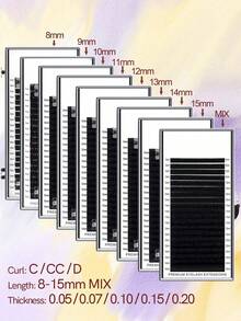 False Eyelashes, 20 Rows Eyelash Extension C Cc D Curl Russian Volume Lashes 0.05 0.07 0.10 0.15 0.20 Thickness Fake Eyelashes Cluster Lash Lash Clusters, Eyelash Clusters, Individual Eyelashes, Lashes, Fake Lashes - Black - View 2