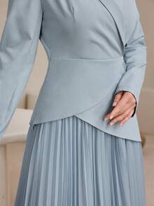 Graceveil Bộ đồ 2 mảnh dành cho nữ, gồm áo blazer thiết kế bất đối xứng thanh lịch và chân váy xếp ly, trang phục thường ngày sành điệu. - Màu xanh lam - Xem 7