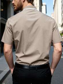 HIMLAND Men's Business Style Short Sleeve Shirt, Spring/Summer - Khaki - View 2