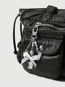 ROMWE Kawaii 1款春季新款创意精致可爱甜美高性价比银链仿水晶仿珍珠仿油滴星迷你手机白色闪亮网眼蝴蝶结翅膀小熊吊坠DIY钥匙扣包包挂件水杯挂件手机挂件，固定粘贴爱心饰品，适合女孩女士日常佩戴，节日礼物 - 白色-78 - 查看 5