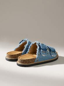 Solecia Women's Buckle Design Casual Fashionable Flat Sandals - Blue - View 4