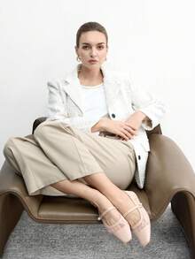 CUCCOO CHICEST Giày bệt mũi vuông màu nâu sô cô la dành cho nữ, khóa kim loại, kiểu dáng thoải mái, thích hợp để phối cùng váy. - Bột lưới - Xem 7