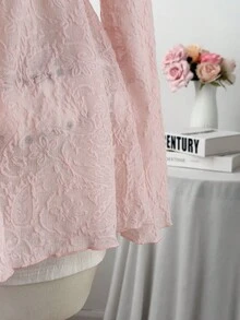 Sweetra Plus Size Women Casual Commuter Cashew Flower Print Long Sleeve T-Shirt - Pink - View 6