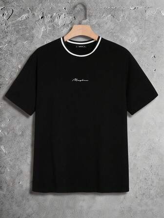 GENTILAND Tricou bărbătesc din bumbac cu imprimeu de litere, cu dungi, cu guler subțire, de vară