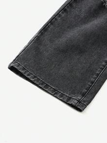 SHEIN ChillGRL 少女款破洞宽松阔腿休闲牛仔裤，复古美式风格 - 黑色 - 查看 4