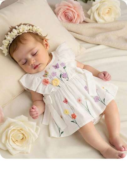 Newborn Baby Girl Casual Vacation Cute Floral Ruffle Bodysuit