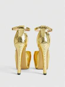 CUCCOO LuxiPop Women's Thick Sole Fashionable Buckle Design High Heel Sandals, Suitable For Party Occasions Valentine's Day - Gold - View 5