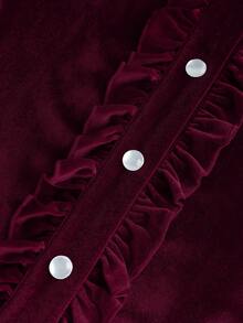 GlowEve Women's Velvet Ruffle Collar Daily Commute Fashion French Street Retro Versatile Holiday Business Light Blue Long Sleeve Shirt, Autumn/Winter - Burgundy - View 5