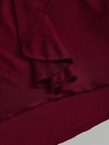 Sweetra 优雅意式修身鱼尾半身裙，不对称褶皱设计，金属扣饰，秋季新款时尚女装 - 酒紅色 - 查看 4