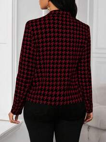 SHEIN Lady Áo blazer nữ thanh lịch, họa tiết kẻ caro, kiểu dáng mở phía trước, màu đen và đỏ, thích hợp cho công sở và sinh hoạt thường ngày. - Màu Đỏ Sâu - Xem 2