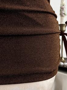 Elamini Đầm ngắn gợi cảm hở lưng, cổ yếm, lấp lánh ánh kim, thích hợp cho tiệc tùng. - màu nâu - Xem 4