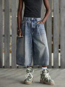 NEON BLANC 男士休闲时尚街头宽松七分喇叭牛仔裤，适合日常通勤 - 霧霾藍 - 查看 3