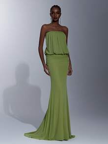 Elitara Vestido ajustado plisado con textura minimalista y apocalíptico, vestido de noche, vestido de malla ligero - Verde - Ver 7
