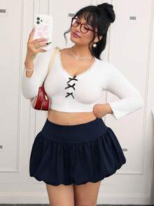 CovetEZ Plus Size Women Solid Color Casual Versatile A-Line Skirt, Spring/Summer - Navy Blue - View 4