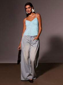 Athîral Women's Poplin Stripe Cami Top, Four Season - Baby Blue - View 3