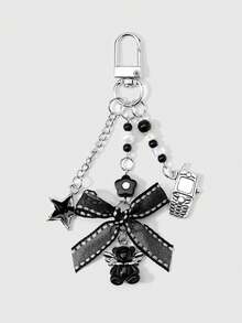 ROMWE Kawaii 1款全新甜美时尚个性休闲百搭可爱黑色树脂仿水晶方糖手工滴水花星迷你手机黑色网纱蝴蝶结翅膀小熊吊坠DIY钥匙扣包包挂件水杯挂件手机挂件，固定粘贴式爱心饰品，适合女孩女士日常佩戴，节日礼物 - 黑色-80 - 查看 3