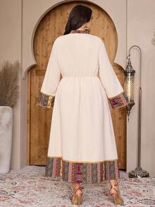 Al Najma Neues Kontrast-Farbblock Patchwork Taille Muster Urlaubs Strandkleid - Verschiedenfarbig - Übersicht 7