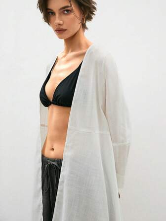 ATUI Studio Camisa de Manga Longa Minimalista de Cor Sólida para Mulheres, Uso Casual Diário