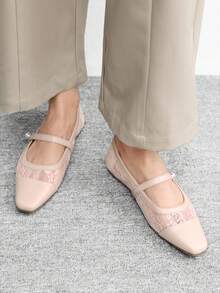 CUCCOO CHICEST Giày bệt mũi vuông màu nâu sô cô la dành cho nữ, khóa kim loại, kiểu dáng thoải mái, thích hợp để phối cùng váy. - Bột lưới - Xem 3