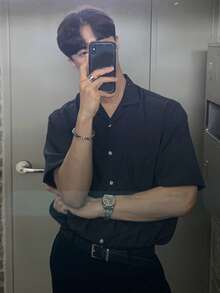 Men's Solid Navy Blue Short Sleeve Shirt, Summer - Blue - View 3