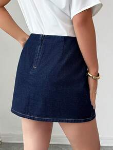 Elenzga Chân váy ngắn denim thời trang nữ đính hoa 3D bằng kim loại. - Rửa tối - Xem 2