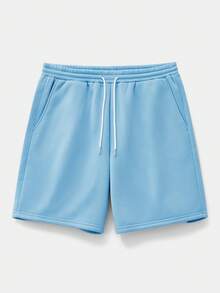 AXEPEAK Men's Letter Print Foil Short Sleeve T-Shirt And Drawstring Waist Shorts Set - Baby Blue - View 7