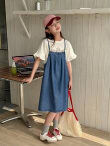 DAZY Tween Girls Denim Cami Dress - Blue - View 2