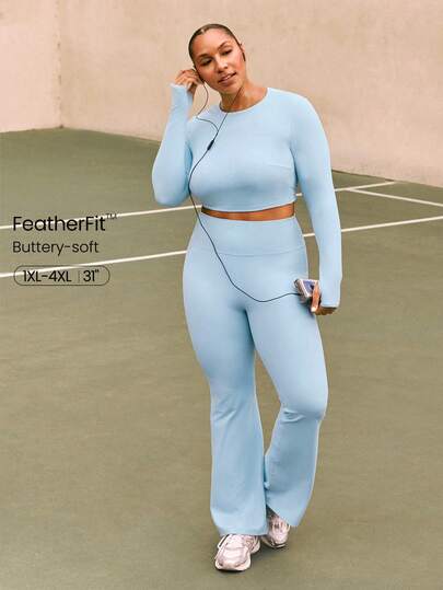 GLOWMODE 31" Plus Size FeatherFit™ Mega Flare High-Rise Waist Flare Leggings Low Impact Daily Casual Studio Yoga Wear Valentine's Day