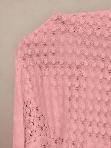 Amorya Women's Dusty Pink Elegant Lace Short Sleeve Open Front Bolero Shrug,Ellegant Wedding Guest Summer Knitted Thin Jacket Cardigan Cover Up Top - Pink - View 9