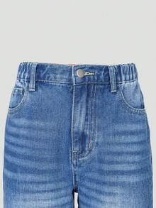 Tween Boys Distressed Washed Denim Jeans, Relaxed Fit, Comfortable Cotton, Suitable For Casual Wear, Spring/Autumn - Medium Wash - View 4